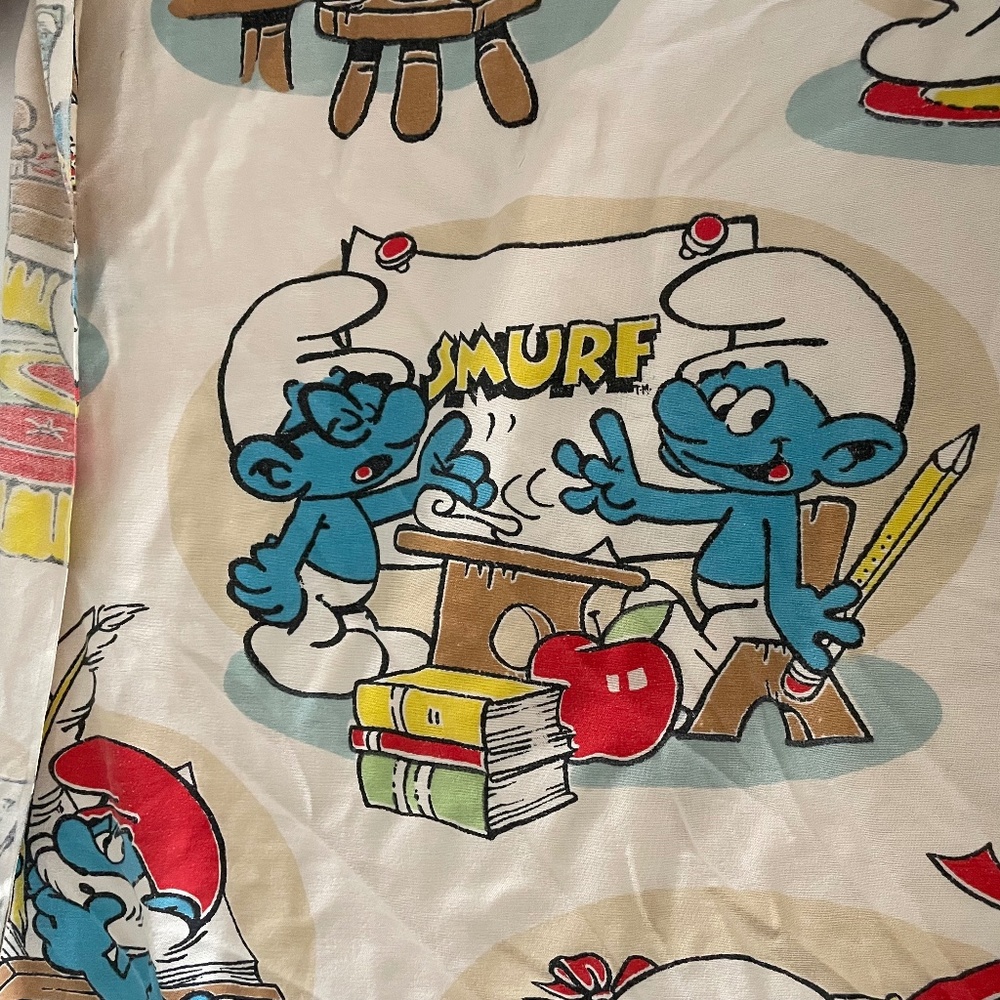 Vintage Smurfs Flat Flannel Sheet Size Twin